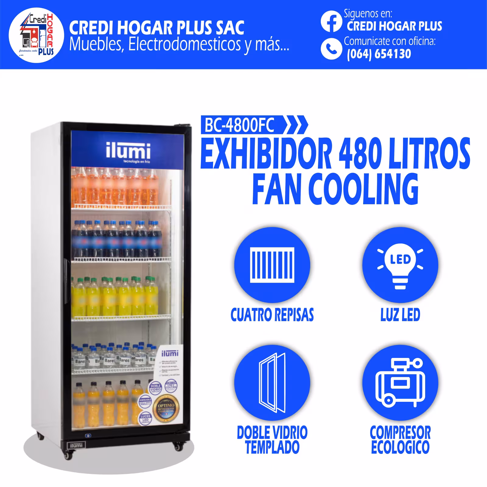EXHIBIDOR 480 LITROS FAN COOLING ILUMI