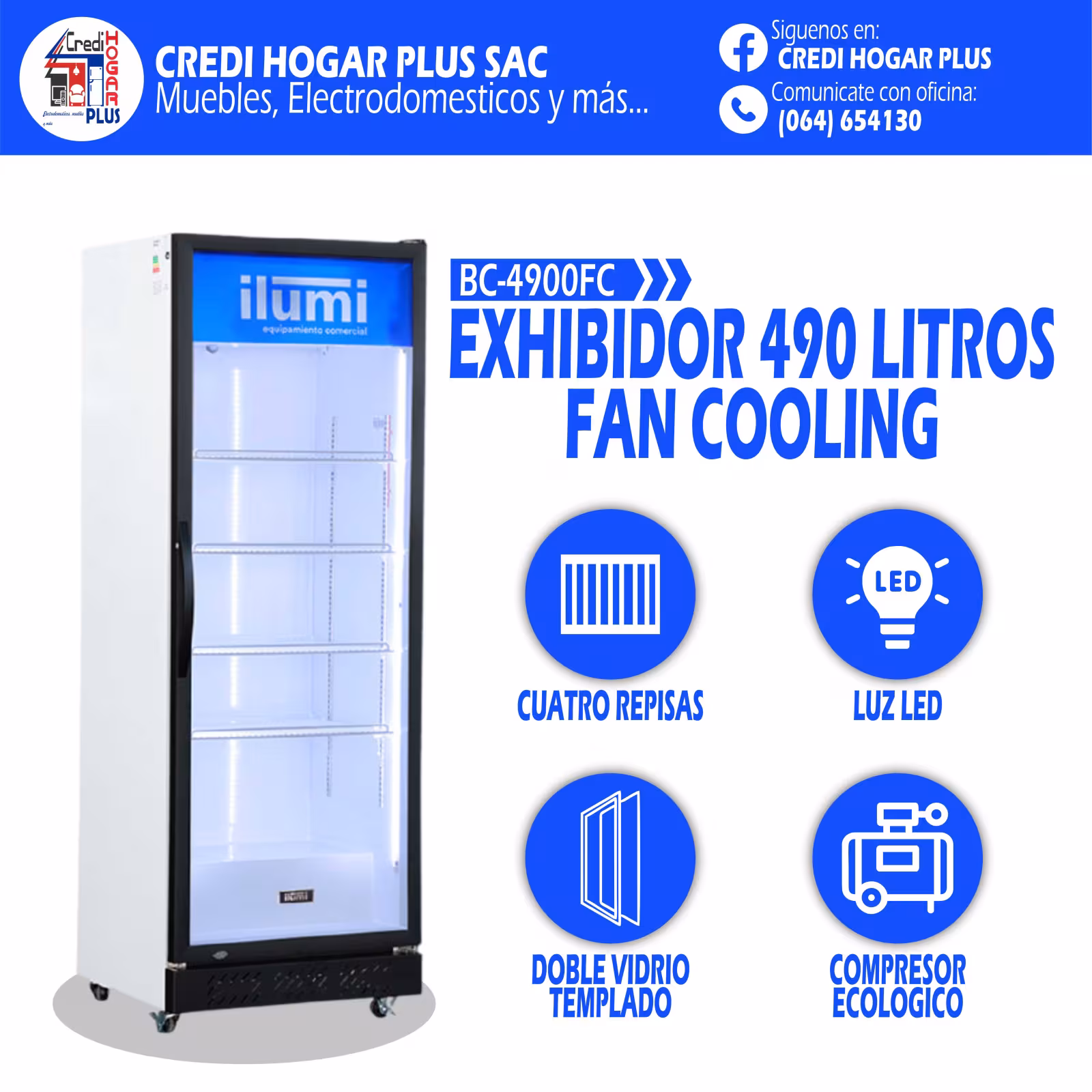 EXHIBIDOR DE 490 LITROS FAN COOLER ILUMI