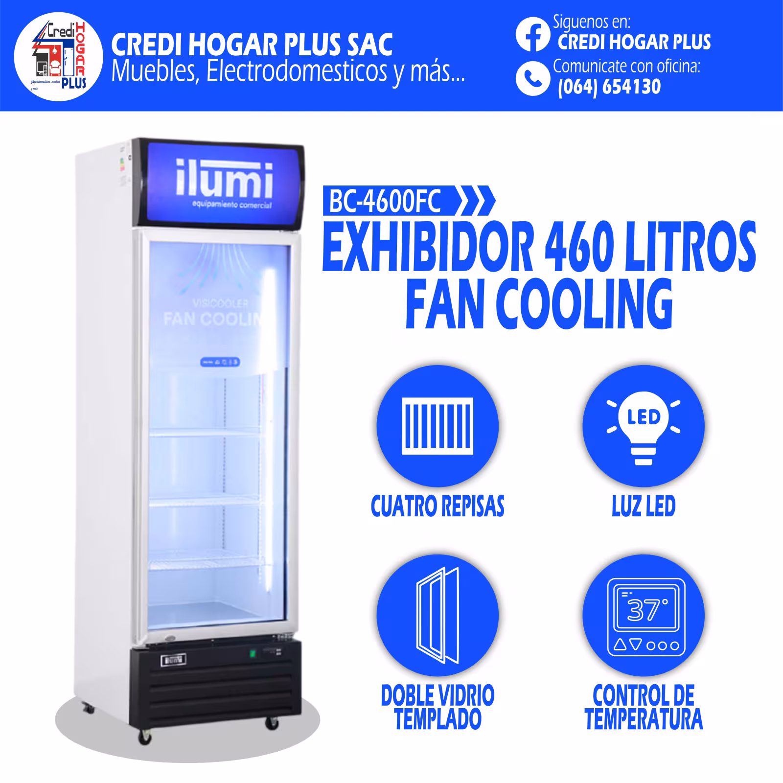 EXHIBIDOR 460 LITROS FAN COOLING ILUMI