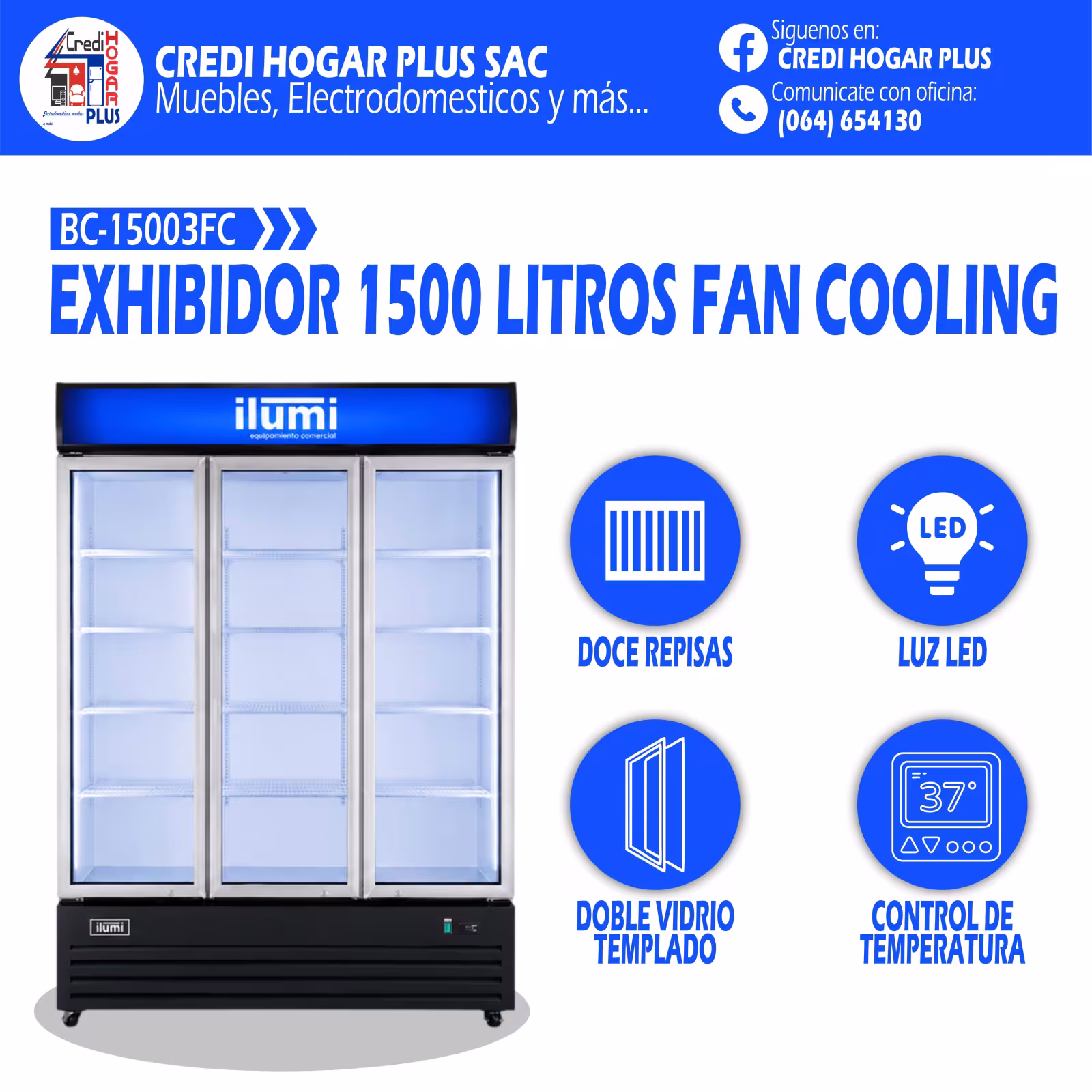 EXHIBIDOR 1500 LITROS FAN COOLING ILUMI