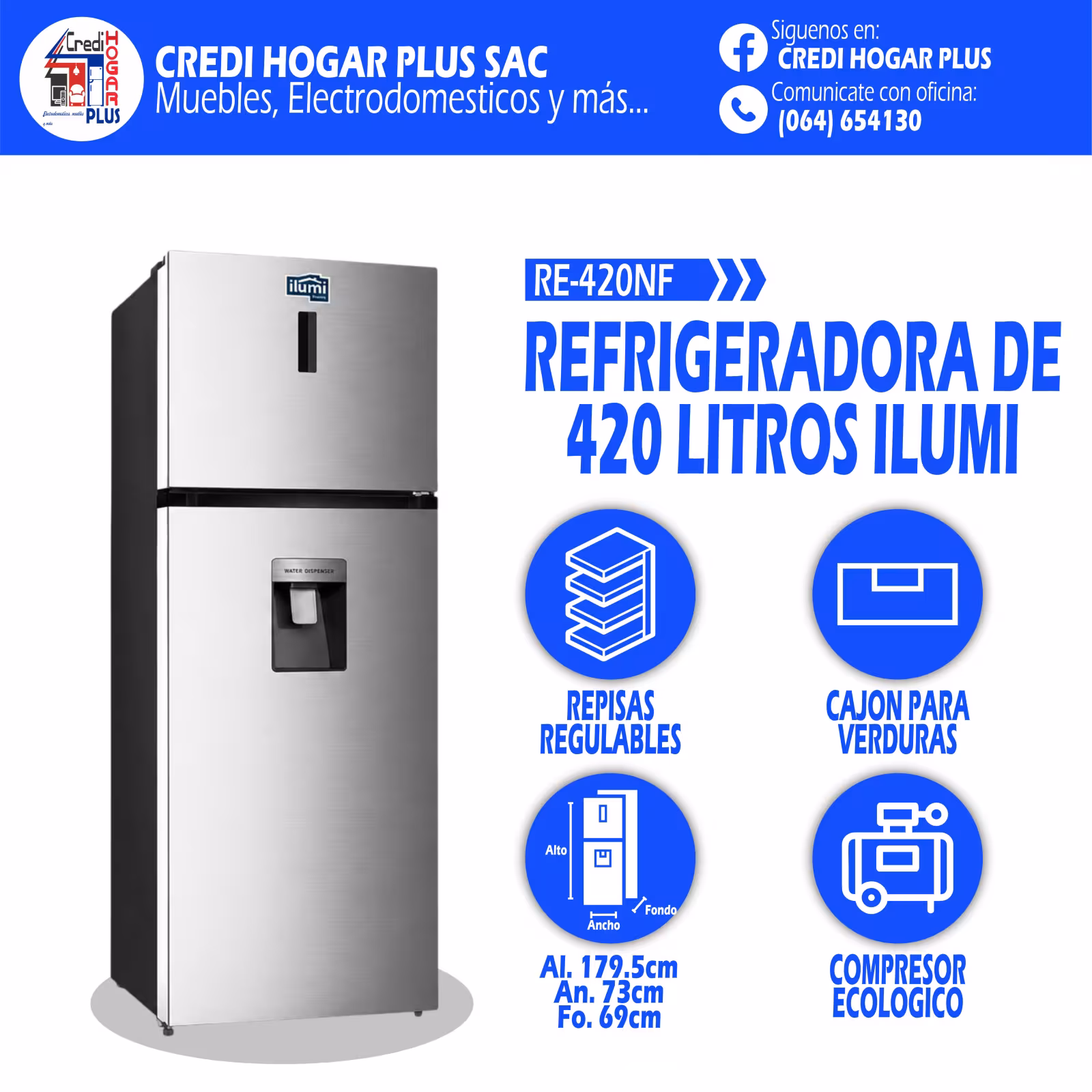 REFRIGERADORA NO FROST 420 LITROS ILUMI