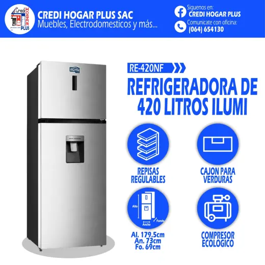 REFRIGERADORA NO FROST 420 LITROS ILUMI