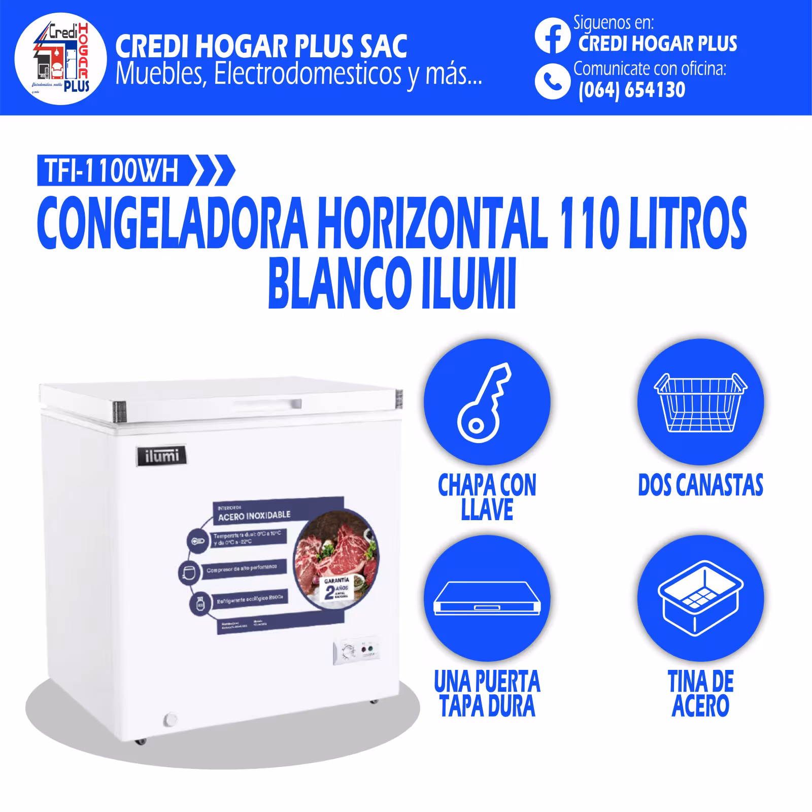 CONGELADORA HORIZONTAL BLANCO 110 LITROS ILUMI