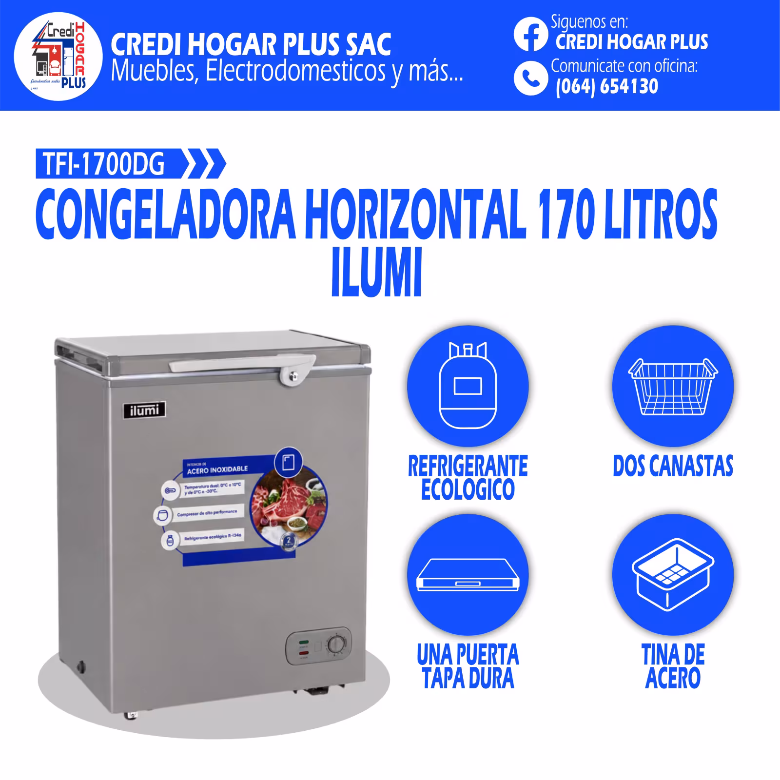 CONGELADORA HORIZONTAL 170 LITROS ILUMI