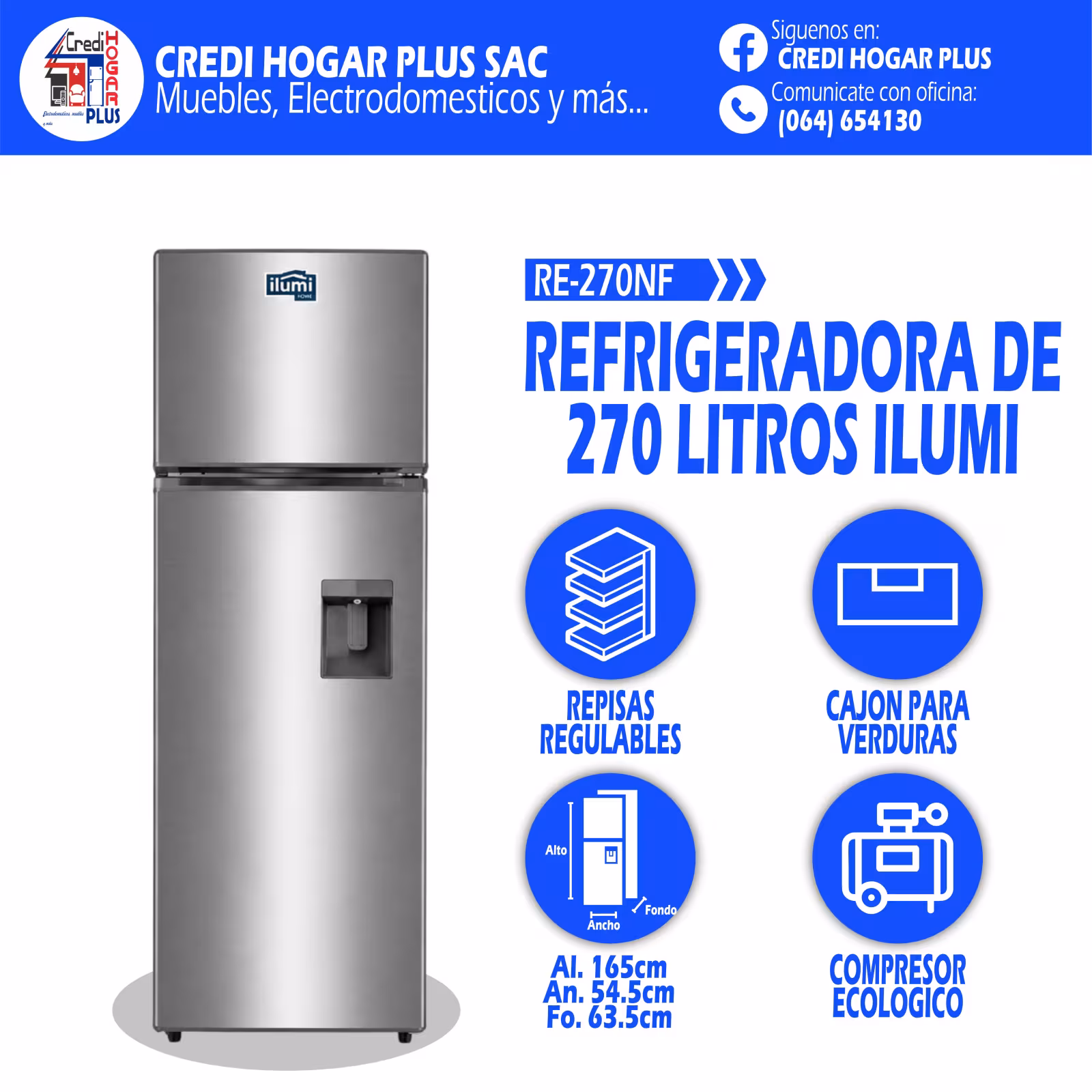 REFRIGERADORA NO FROST 270 LITROS ILUMI