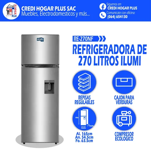 REFRIGERADORA NO FROST 270 LITROS ILUMI