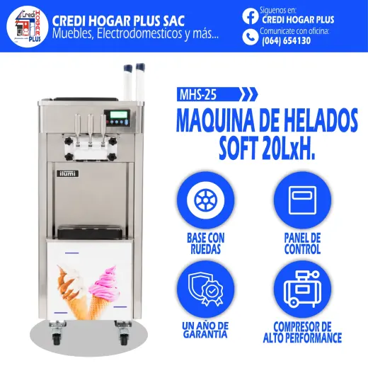 MAQUINA DE HELADOS SOFT 25 LITROS POR HORA ILUMI
