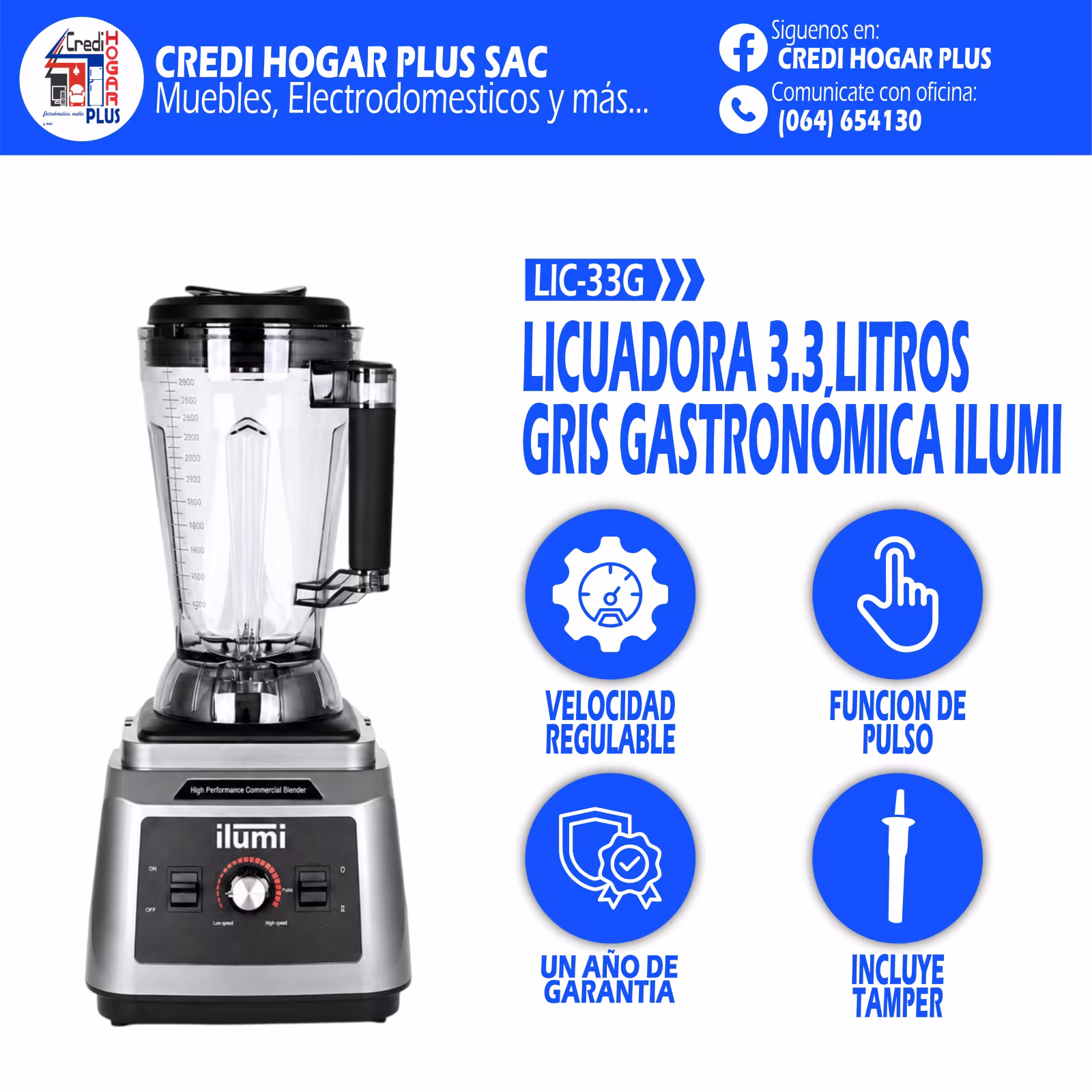 LICUADORA GASTRONOMICA GRIS DE 3.3 LITROS ILUMI