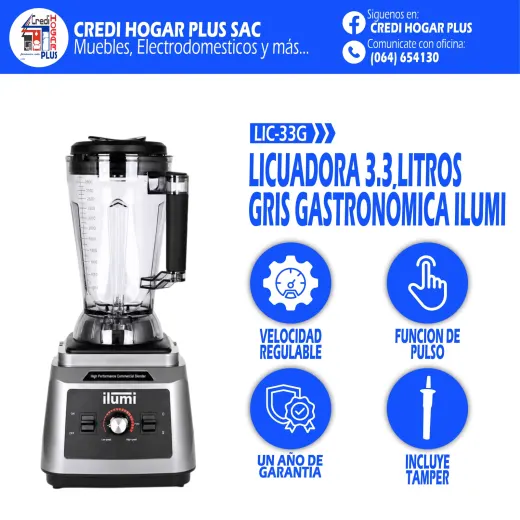 LICUADORA GASTRONOMICA GRIS DE 3.3 LITROS ILUMI