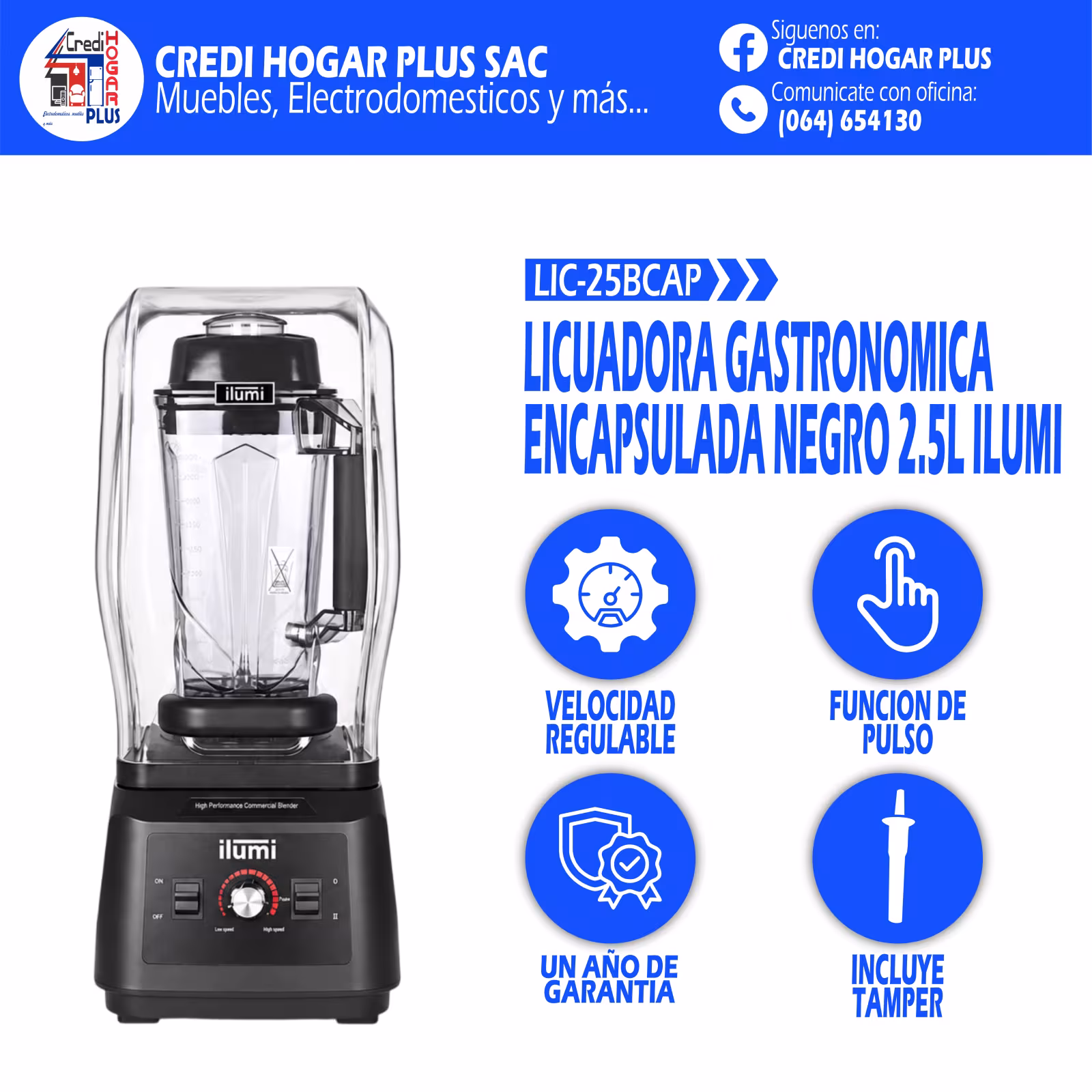 LICUADORA GASTRONOMICA ENCAPSULADA NEGRO 2.5L ILUMI