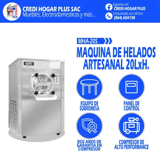 MAQUINA DE HELADOS ARTESANAL DE SOBREMESA 20 LITROS POR HORA ILUMI