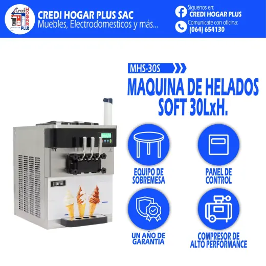 MAQUINA DE HELADOS SOFT SOBREMESA DE 25 LITROS POR HORA ILUMI