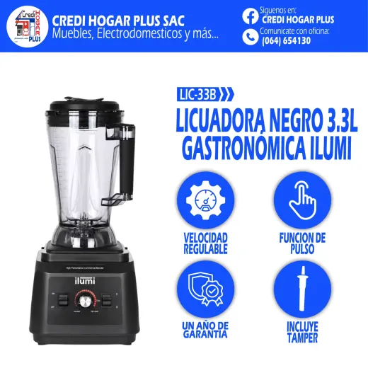 LICUADORA GASTRONOMICA NEGRO DE 3.3 LITROS ILUMI