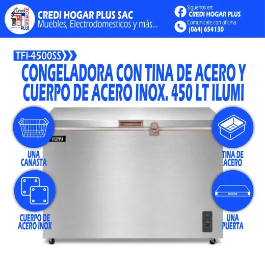 CONGELADORA CUERPO DE ACERO DE 450 LITROS ILUMI