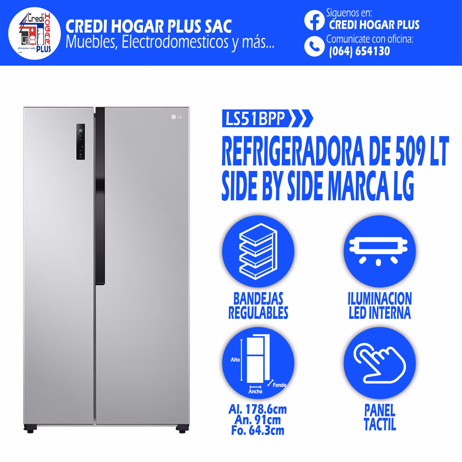 REFRIGERADORA DE 509 LITROS CROMA SIDE BY SIDE LG