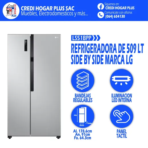 REFRIGERADORA DE 509 LITROS CROMA SIDE BY SIDE LG