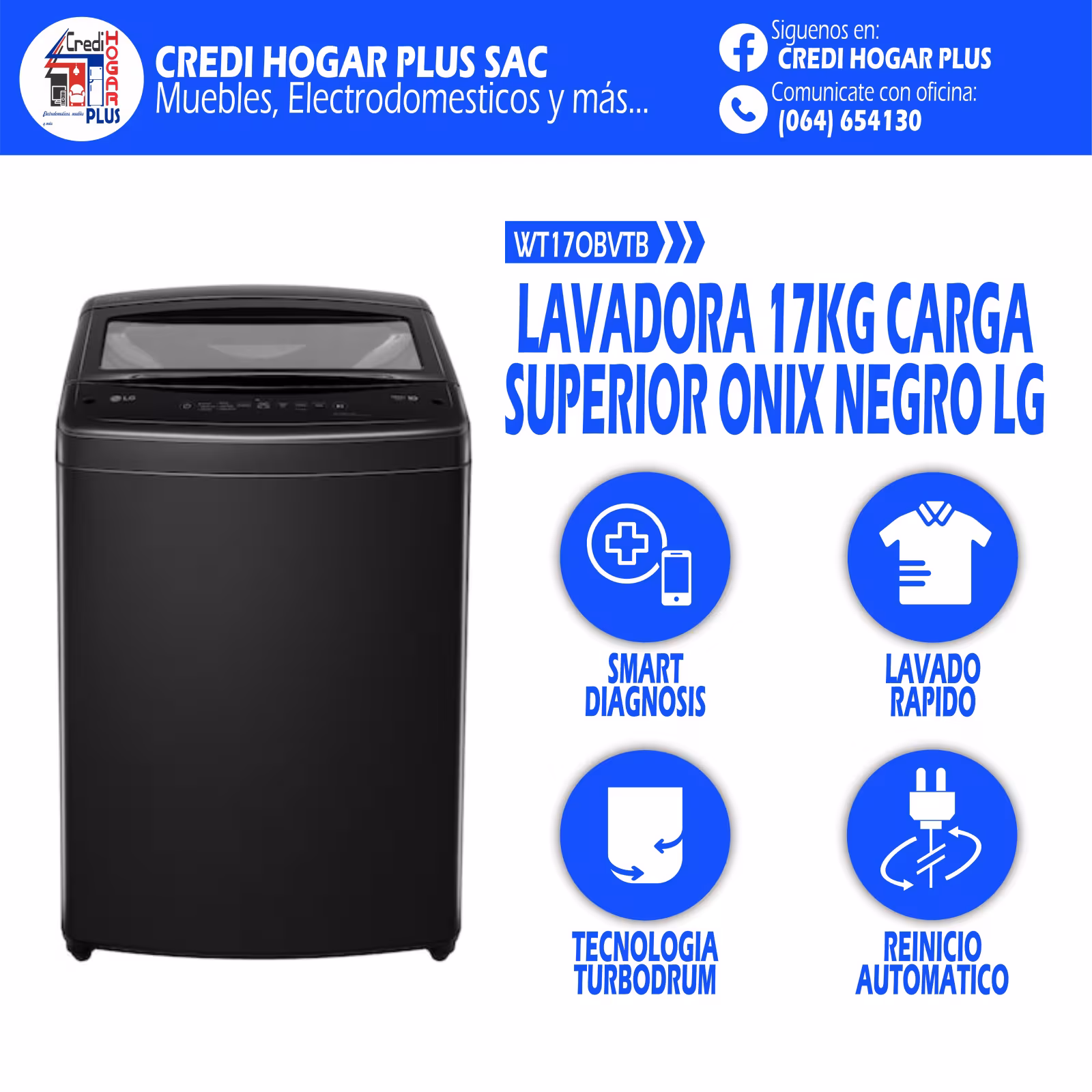 LAVADORA 17K CARGA SUPERIOR ONIX NEGRO LG