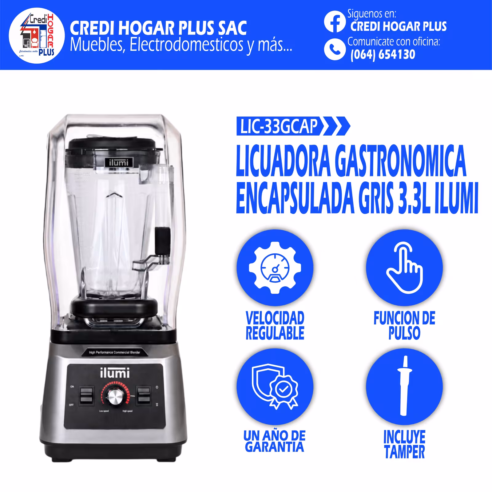 LICUADORA GASTRONOMICA GRIS 3.3 LITROS ILUMI