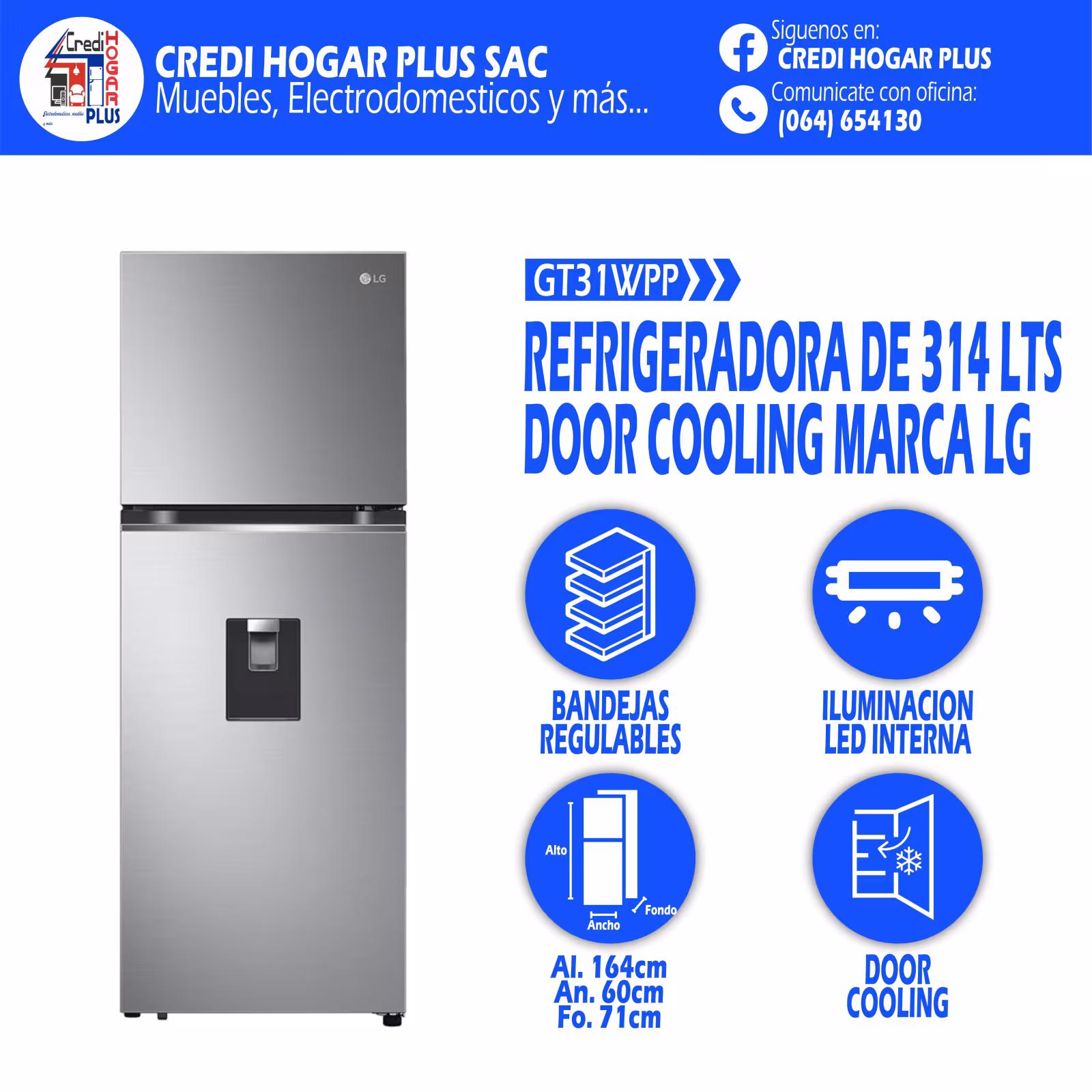 REFRIGERADORA TOP FREEZER 314 LITROS LG