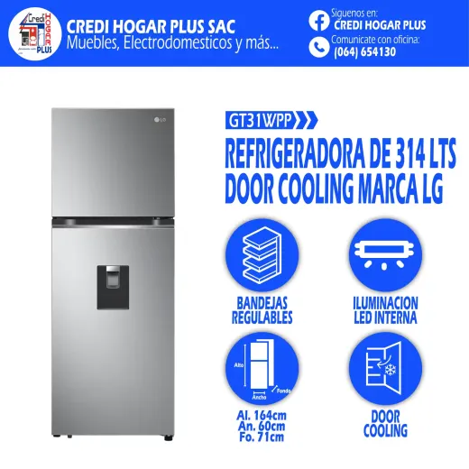 REFRIGERADORA TOP FREEZER  314 LITROS LG