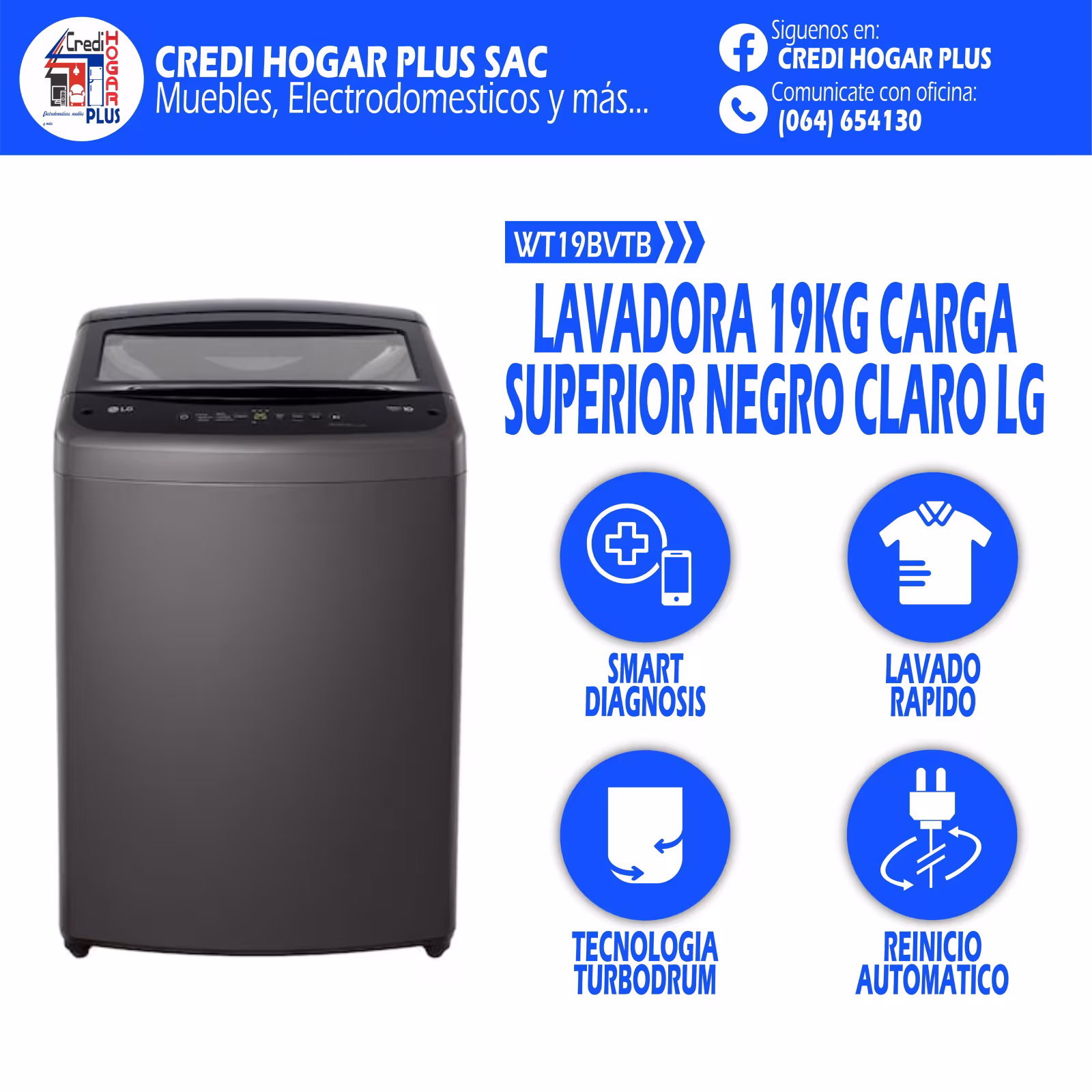 LAVADORA 19K CARGA SUPERIOR NEGRO CLARO LG