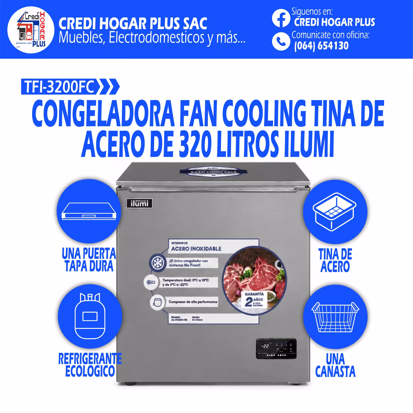 CONGELADORA FAN COOLING 320 LITROS ILUMI