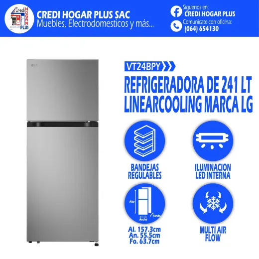 REFRIGERADORA TOP FREEZER 241 LITROS LG