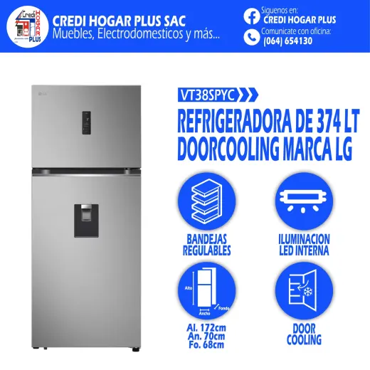 REFRIGERADORA TOP FREEZER 374 LITROS LG