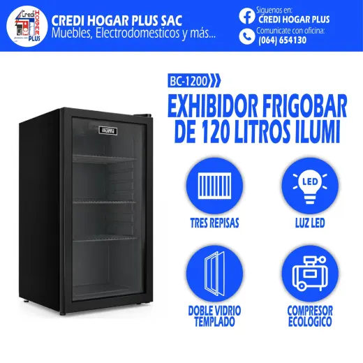 EXHIBIDOR FRIGOBAR ESTATICO DE 120 LITROS ILUMI