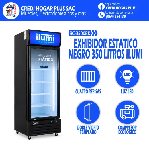 EXHIBIDOR ESTATICO NEGRO DE 350 LITROS ILUMI