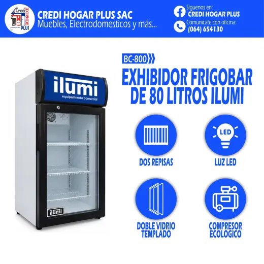 EXHIBIDOR FRIGOBAR ESTATICO DE 80 LITROS ILUMI