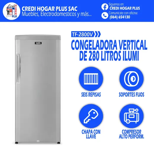 CONGELADORA VERTICAL 280 LITROS ILUMI