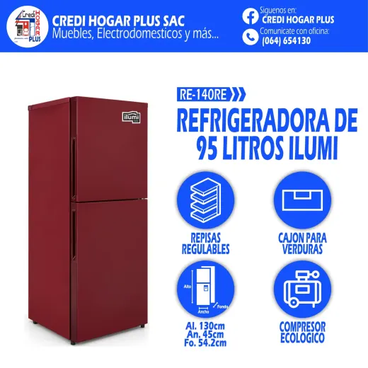REFRIGERADORA ROJO DE 140 LITROS ILUMI